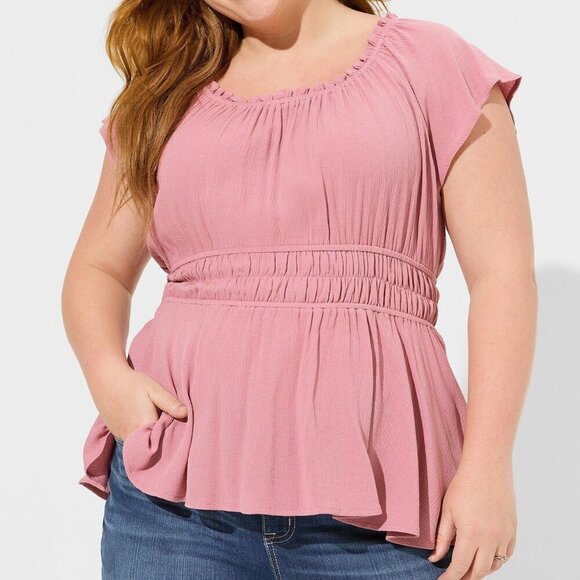 Torrid Pink Babydoll Washable Gauze Short Sleeve Top in Size 2 (18/20) - Picture 1 of 10